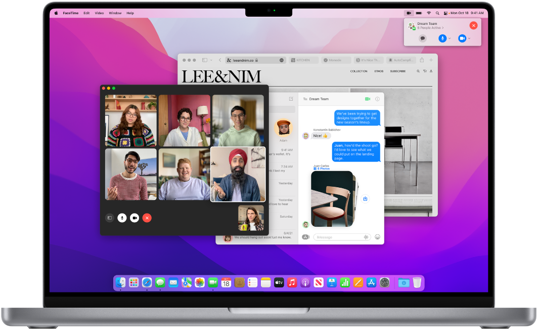 Desktop MacBook Pro menampilkan Pusat Kontrol dan beberapa app terbuka.