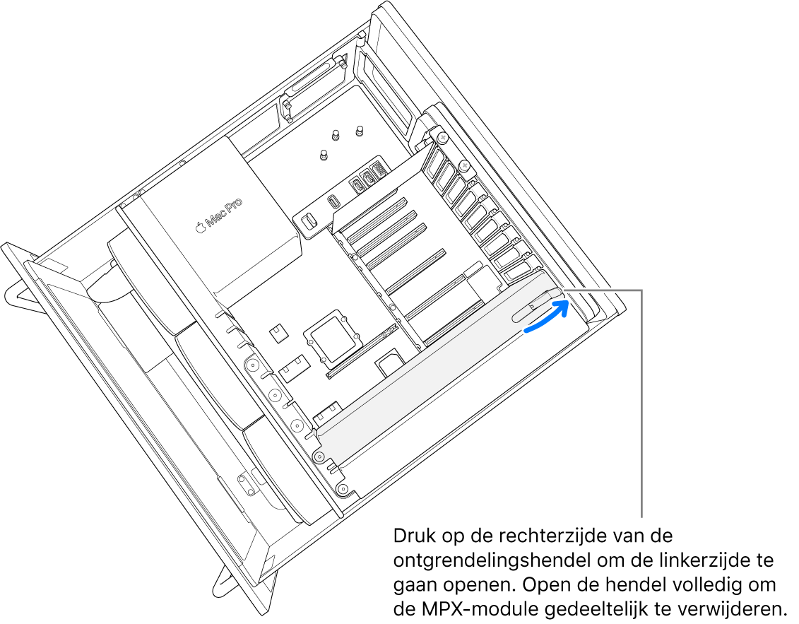 De hendel wordt geopend om de aanwezige module te ontgrendelen.