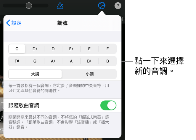 歌曲設定(包括音調控制項目)