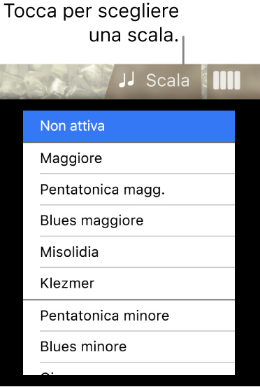 Elenco Scala e pulsante Scala di Basso