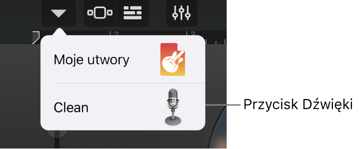 Przycisk Dźwięki w widoku Studio