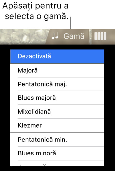 Buton gamă Bas și listă Gamă