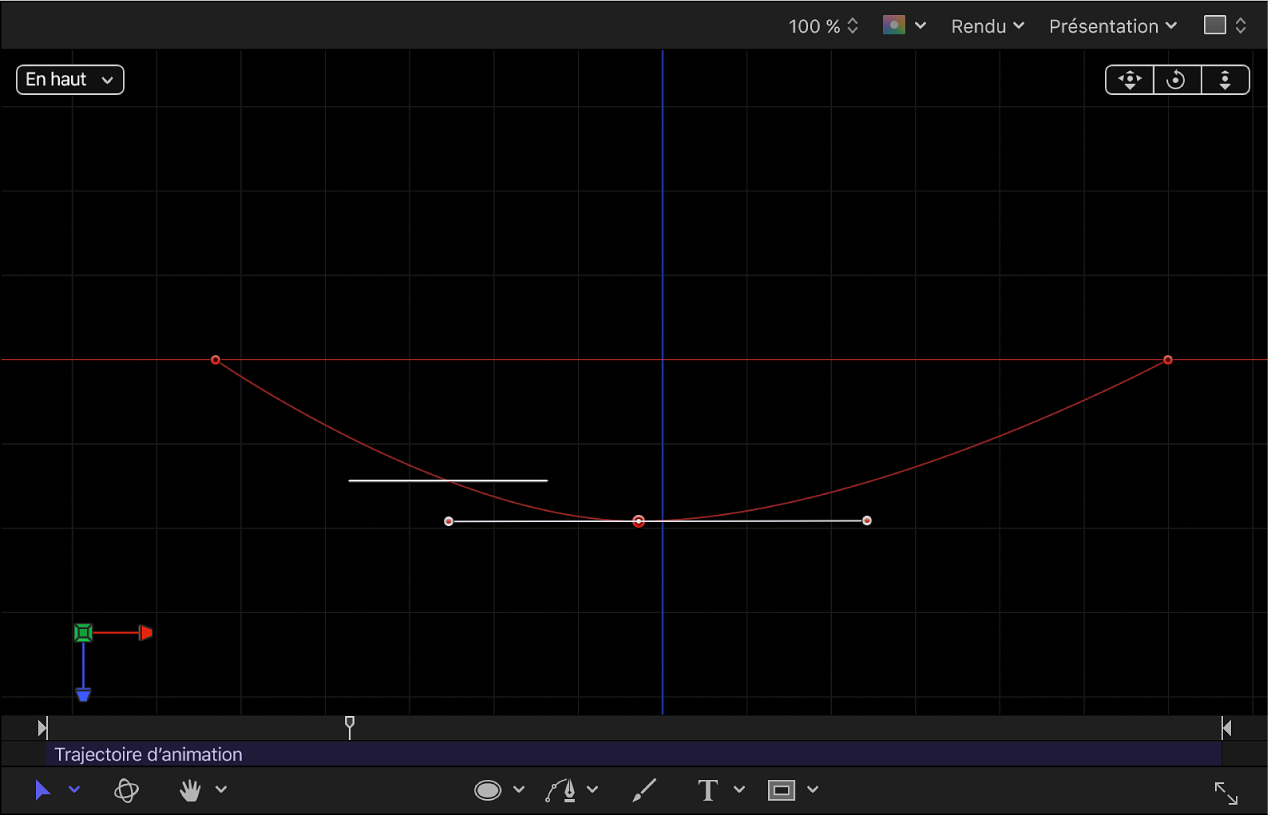 Canevas affichant une trajectoire d’animation manipulée dans un espace 3D