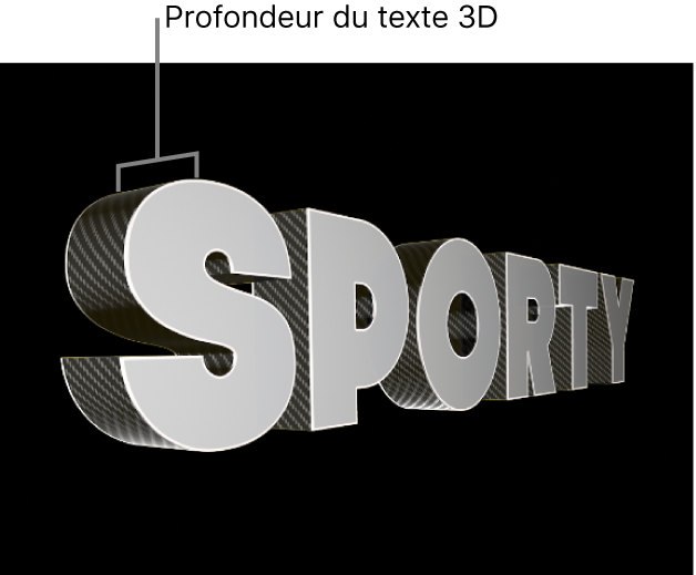 Visualiseur affichant un titre 3D vu de côté