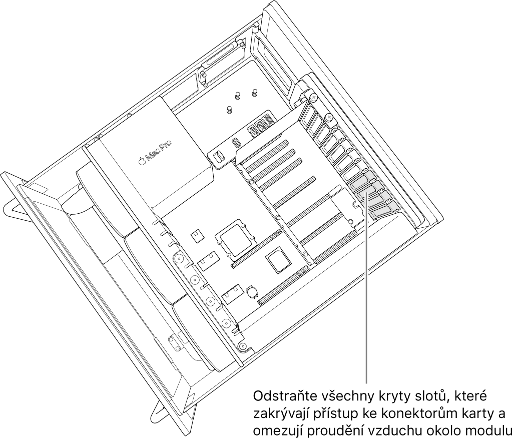 Odstraňte všechny kryty patic, které potřebujete odebrat, abyste získali přístup k portům na kartě a umožnili vzduchu proudit modulem.