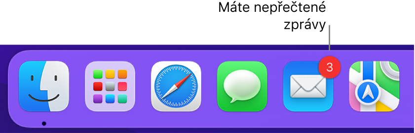 Část Docku s ikonou aplikace Mail a odznakem informujícím o nepřečtených zprávách