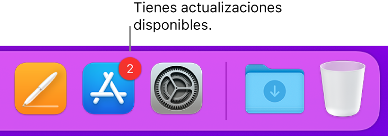 Sección del Dock donde se muestra el icono de App Store con un indicador que señala que hay actualizaciones disponibles.