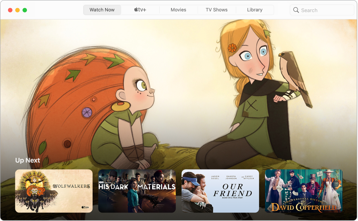 Een venster van de Apple TV-app met de weergave 'Kijk nu'.