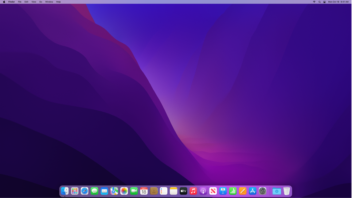 ダークモードのデスクトップ。