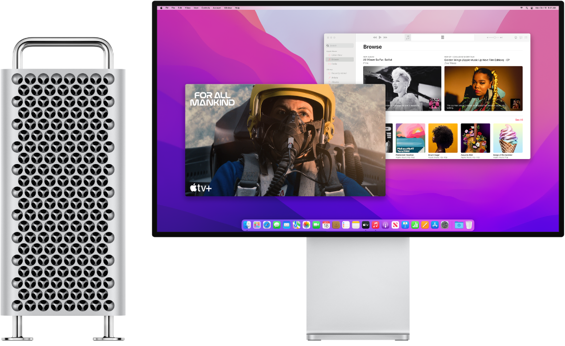 Қатар орналасқан Mac Pro Tower және Pro Display XDR.