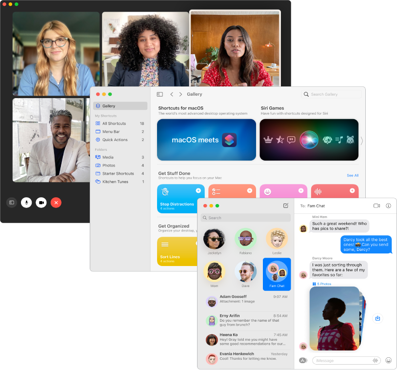 Harita, Safari ve Mesajlar uygulamalarının çakışan ekranları.