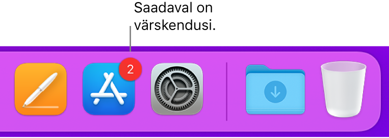 Docki jaotis, mis kuvab App Store'i ikooni koos sildiga värskenduste kohta.