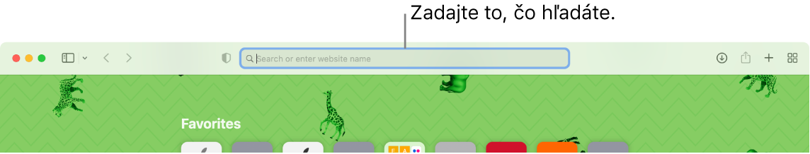 Orezané okno Safari s bublinou pri vyhľadávacom poli v hornej časti okna.