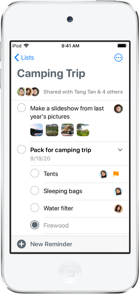 Ein Bildschirm der App „Erinnerungen“ mit einer Erinnerungsliste. Die Taste „Neue Erinnerung“ wird unten links angezeigt.