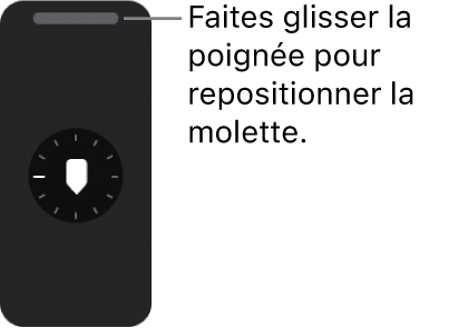 Molette condensée avec une poignée horizontale en haut destinée à la faire glisser jusqu’à un nouvel emplacement.