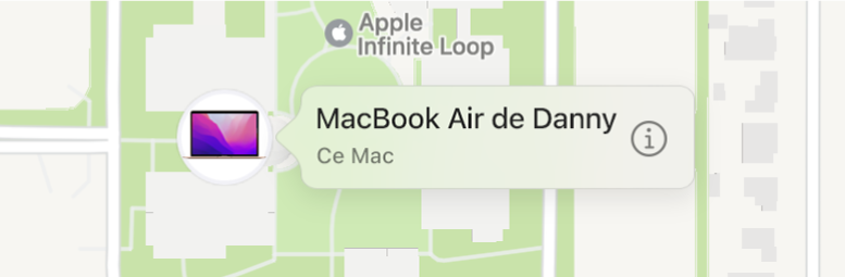 Un gros plan sur l’icône d’informations du MacBook Air de Danny.