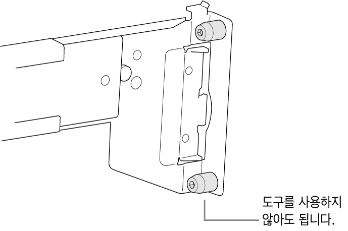정사각형 구멍 랙에 맞는 레일 어셈블리.