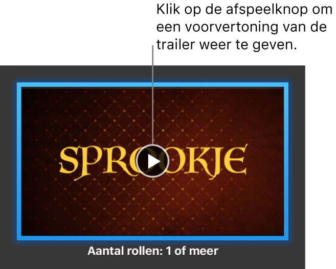 Het iMovie-trailerscherm met daarin de afspeelknop.