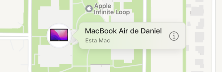 Un acercamiento del ícono Información de la MacBook Air de Daniel.