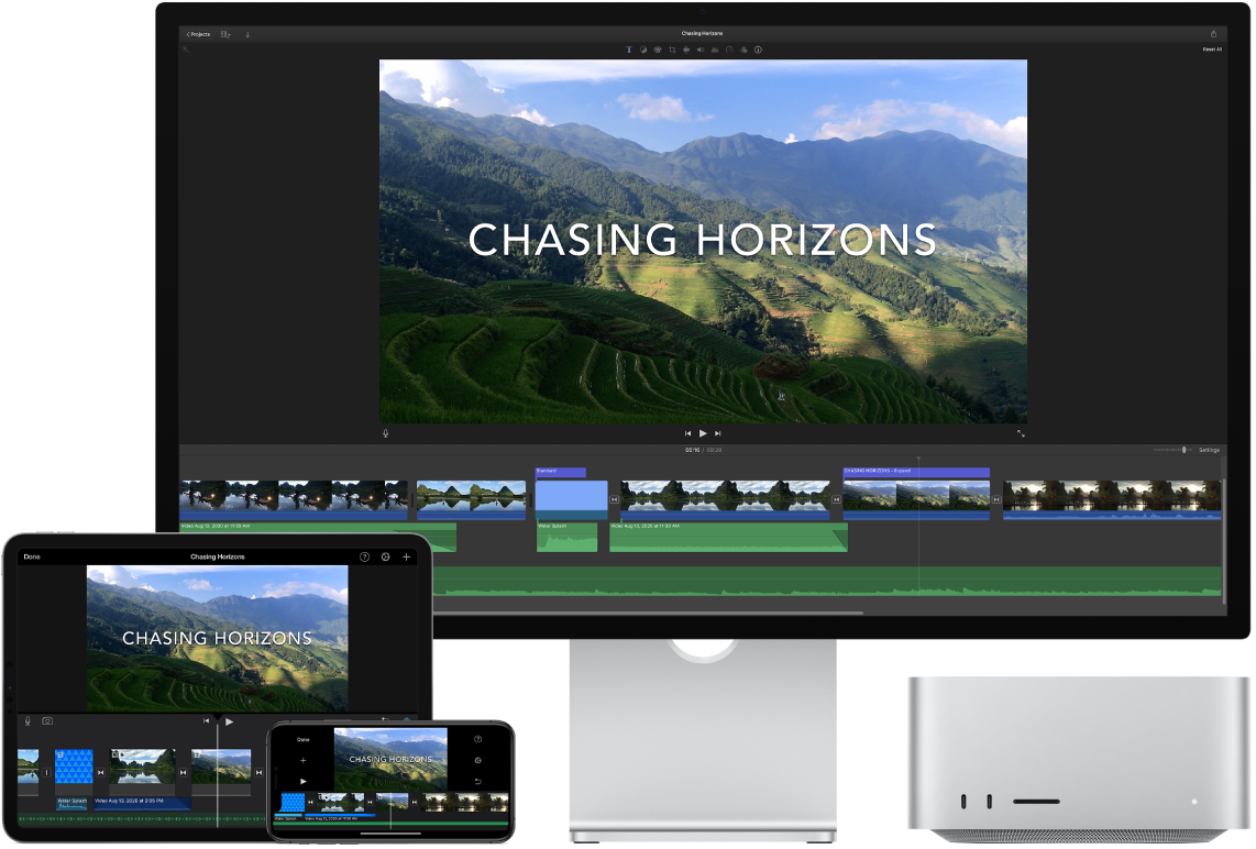 Mac Studios, iPadis ja iPhone'is kuvatakse identne sisu.
