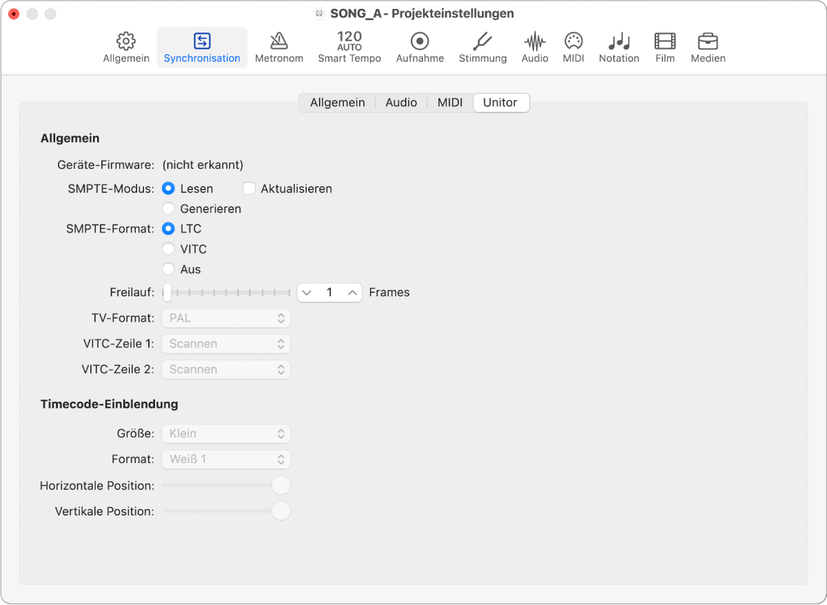 Abbildung. Bereich „Synchronisation“ > „Unitor“