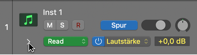 Abbildung. Zeigt auf das Pfeilsymbol der Unterspur