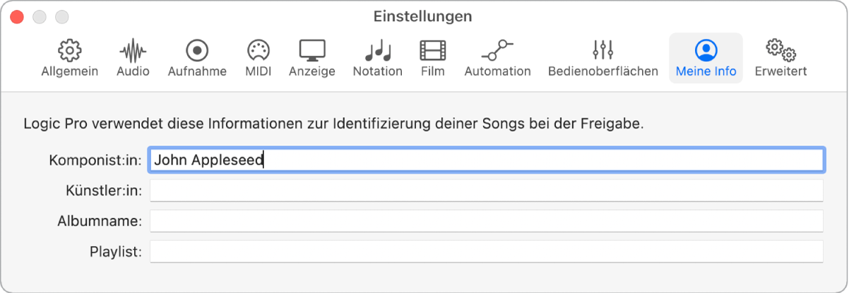 Abbildung. Einstellungen „Meine Info“