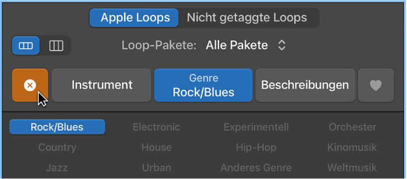 Die Taste „Zurücksetzen“ ist ein großes „X“ oben links in der Loopübersicht.