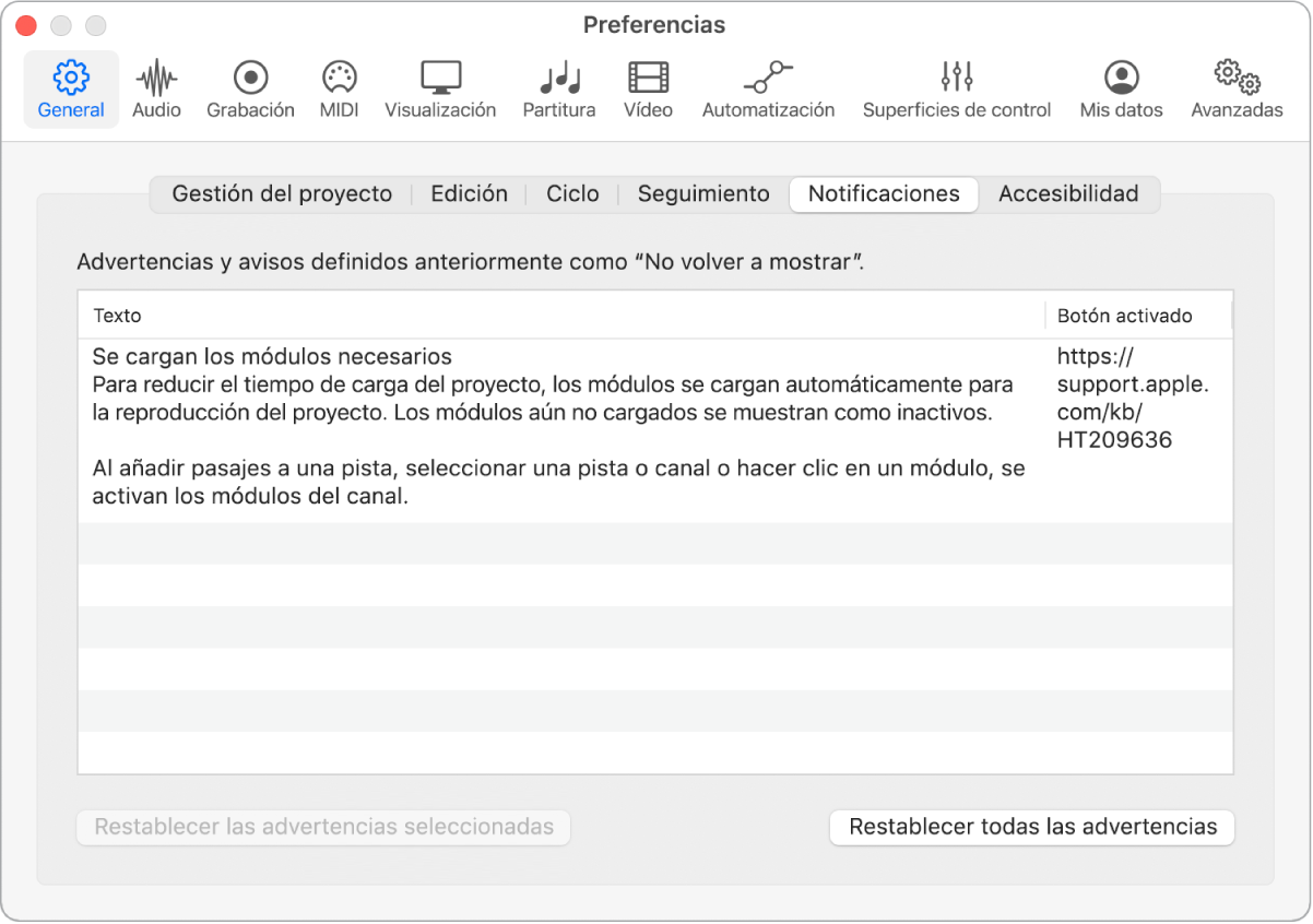 Ilustración. Preferencias generales de Notificaciones.