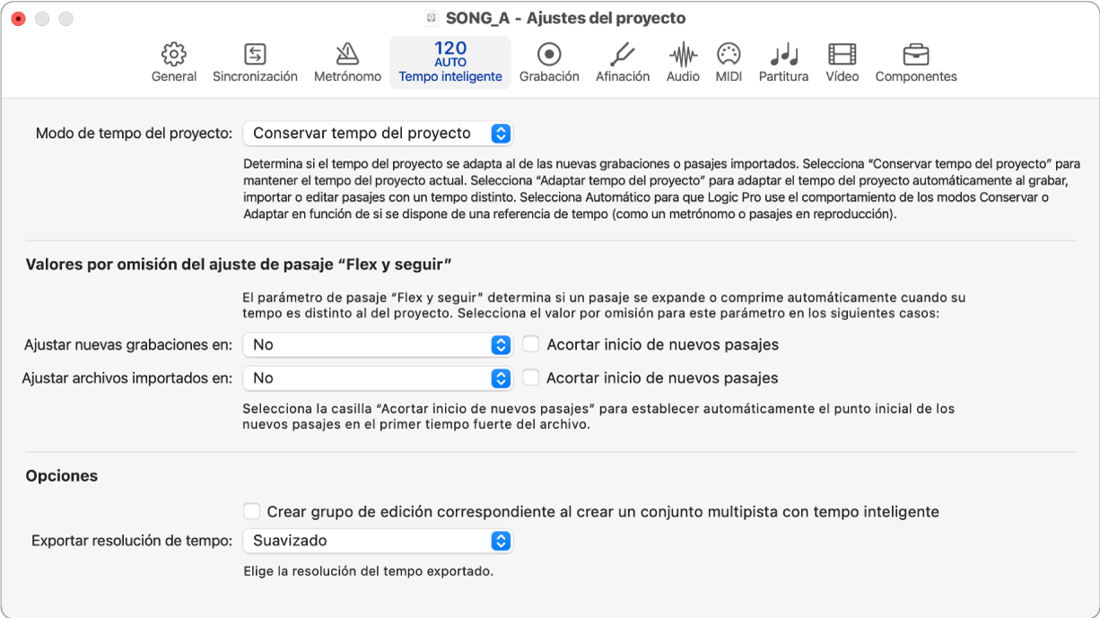 Ilustración. Ajustes de tempo inteligente.