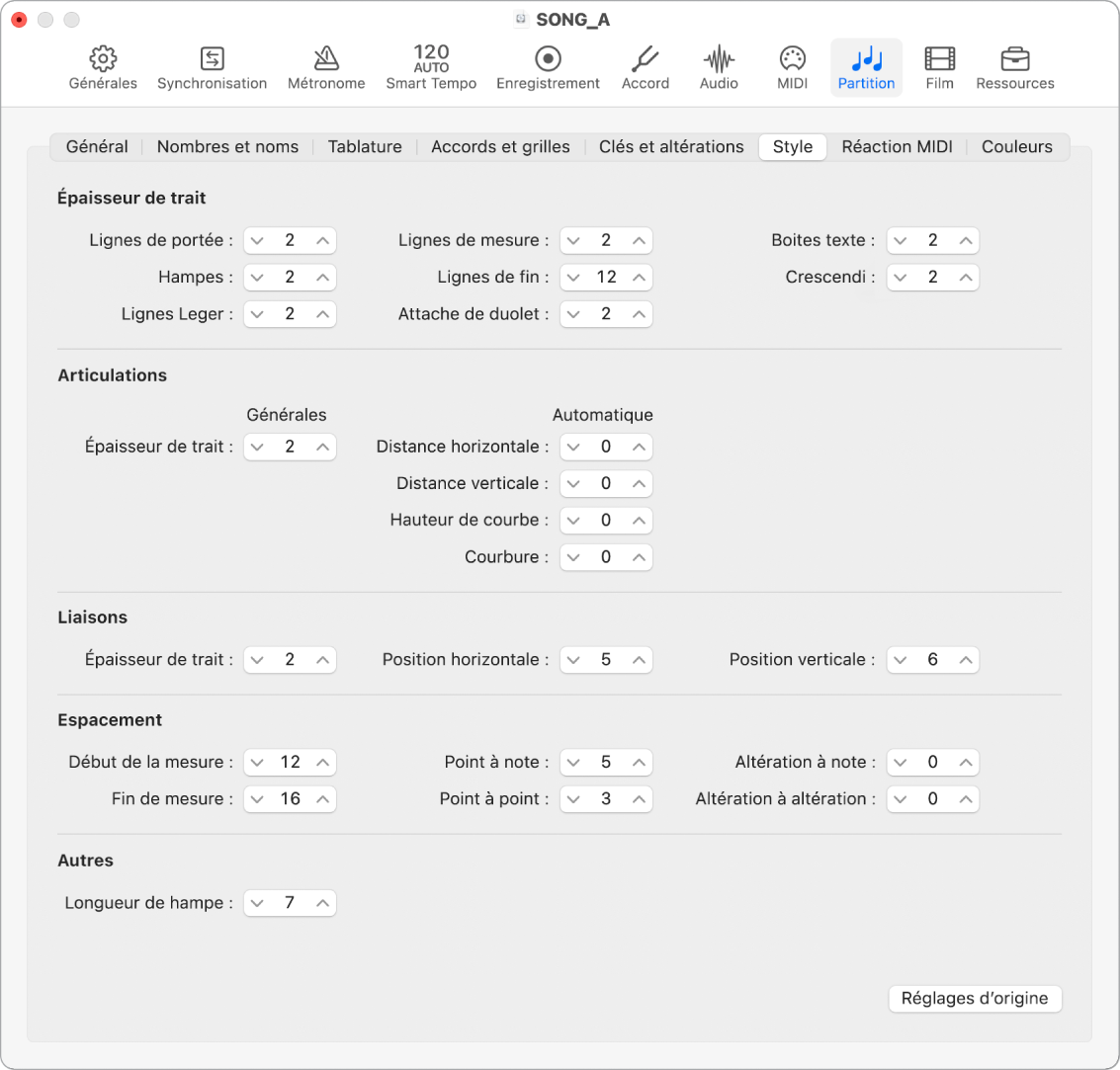 Figure. Réglages Style de partition.