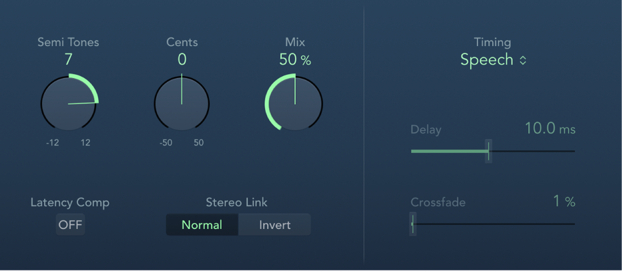 Figure. Fenêtre du module Pitch Shifter.