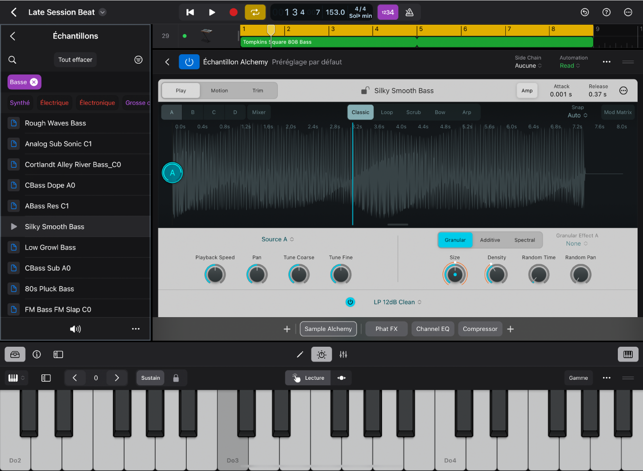 Figure. Logic Pro for iPad montrant la présentation Échantillons dans le navigateur.