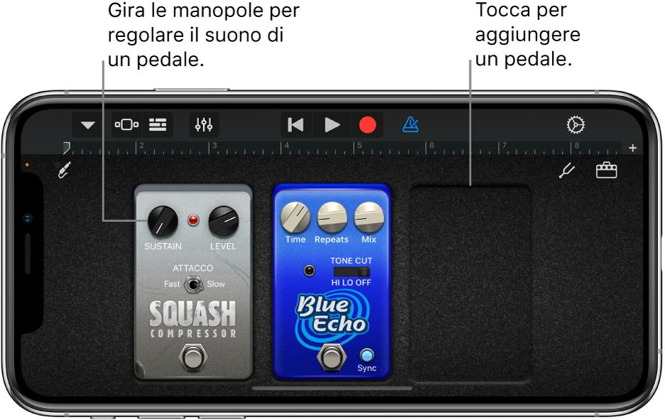 Area di modifica degli effetti a pedale di “Amplificatore chitarra”