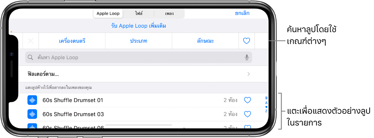 รายการผลลัพธ์ของหน้าต่างเลือกลูป