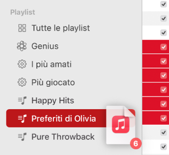 Un album che viene trascinato su una playlist. La playlist è evidenziata.