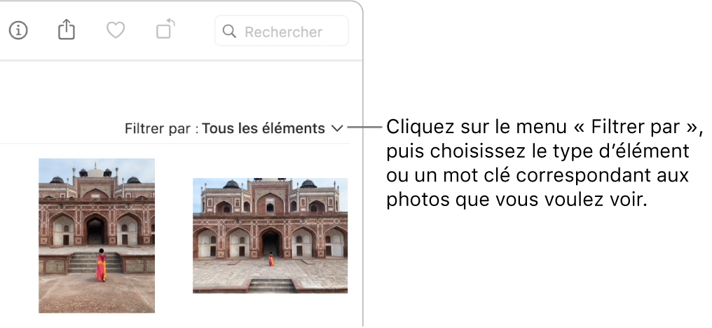 Le menu local « Filtrer par » réglé pour afficher tous les éléments.