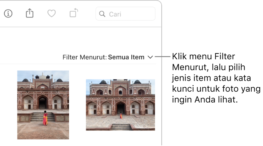 Menu pop-up Filter Menurut diatur untuk menampilkan semua item.