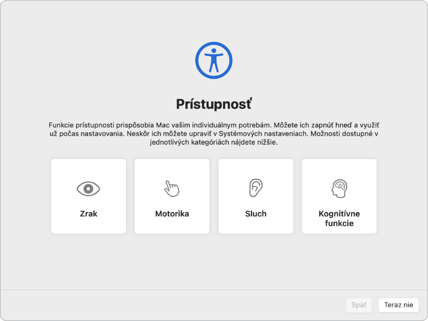 Obrazovka Macu s úvodnou obrazovkou, na ktorej je Sprievodca nastavením.