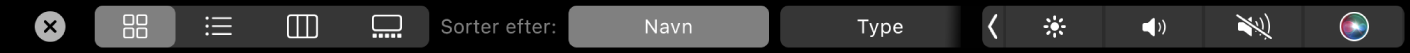 Touch Bar til Finder med oversigts- og sorteringsindstillinger.