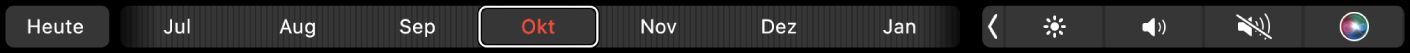 Die Kalender-Touch Bar mit der Taste „Heute“ und einem Schieberegler zum Auswählen eines Monats