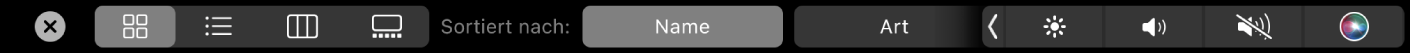 Die Finder-Touch Bar mit angezeigten Darstellungs- und Sortieroptionen