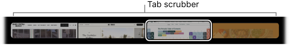 The tab scrubber in the Safari Touch Bar. It shows a small preview of each open tab.