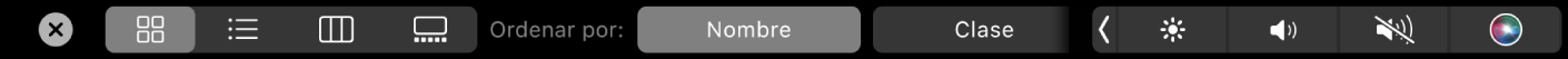 La Touch Bar del Finder con las opciones de visualización y orden.