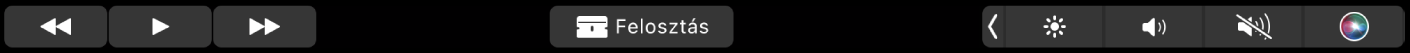 Az iMovie Touch Barja klip lejátszása közben. A rendelkezésre álló gombokat visszatekerésre, lejátszásra, előretekerésre és felosztásra használhatja, illetve a hangerőhöz.
