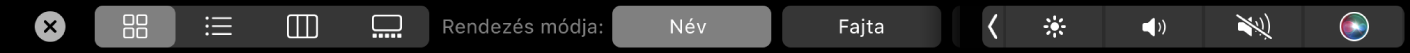 A Finder Touch Barja a megjelenítési és rendezési lehetőségekkel.