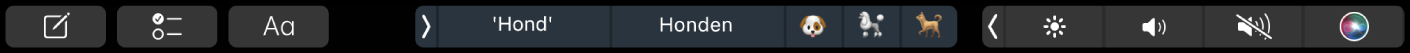 De Touch Bar met knoppen voor het opstellen van tekst en tekstsuggesties.