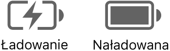 Ikona ładowania oraz ikona statusu naładowanej baterii.