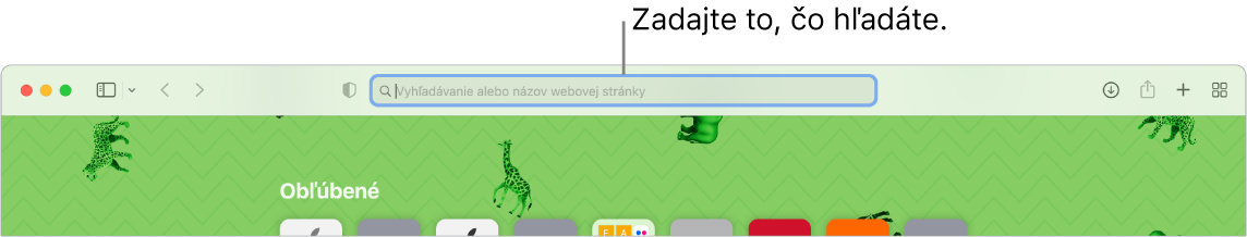 Orezané okno Safari s bublinou pri vyhľadávacom poli v hornej časti okna.