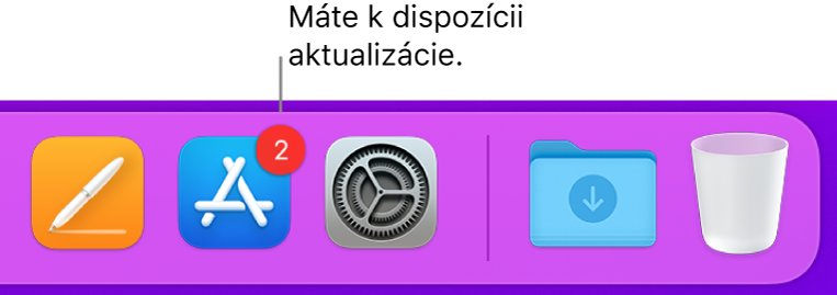 Časť Docku so zobrazenou ikonou App Store s odznakom, ktorý označuje, že sú k dispozícii aktualizácie.